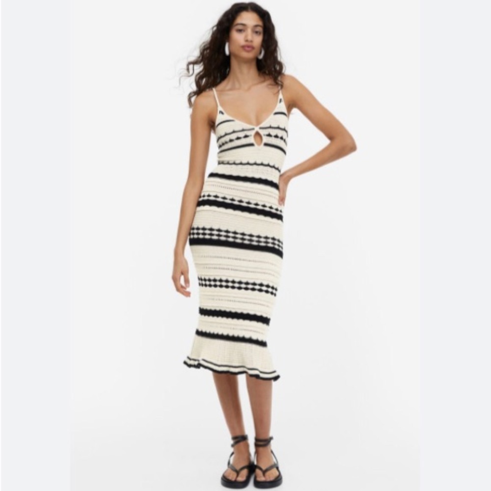 H&M Crochet-look Knit Eclectic Neutral Dress